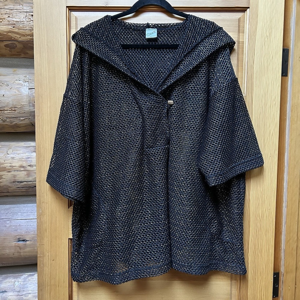 VTG 90s Catalina Black/Gold Mesh Hoodie Top Indie Punk Goth Grungefairy Witchy